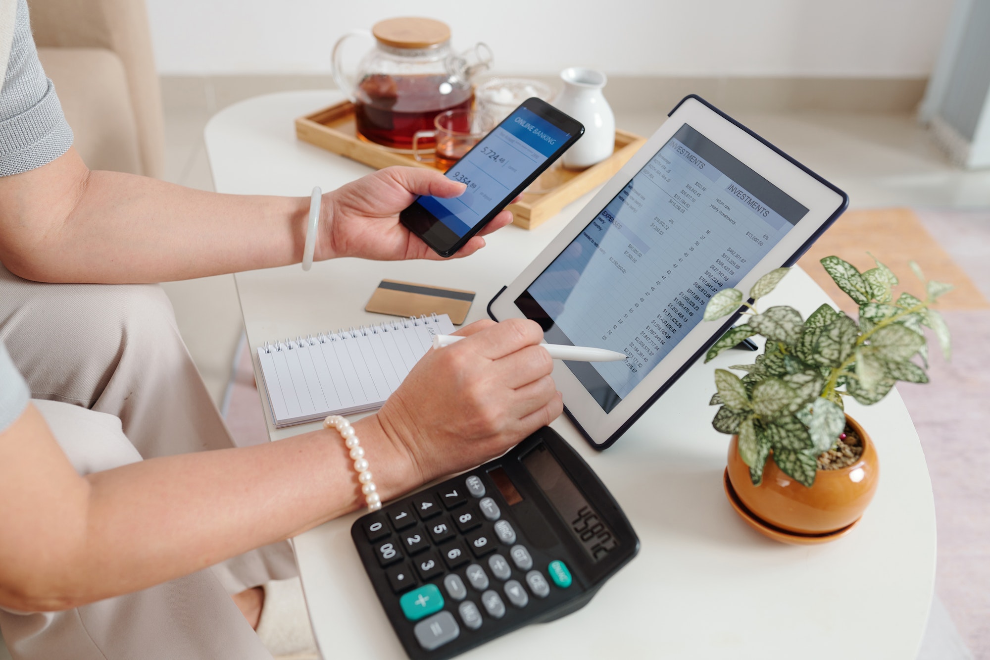 Woman checking investment account