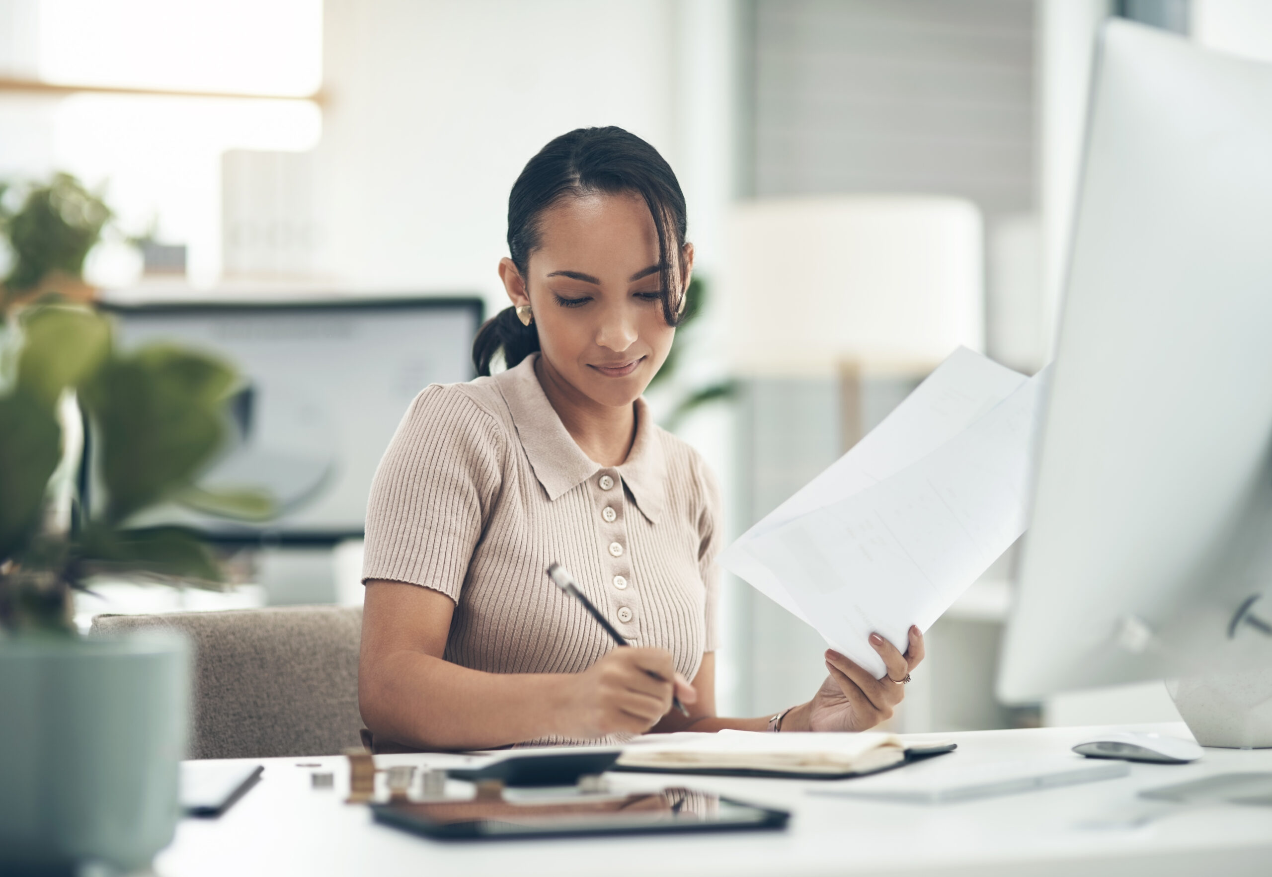 Woman checking investment account